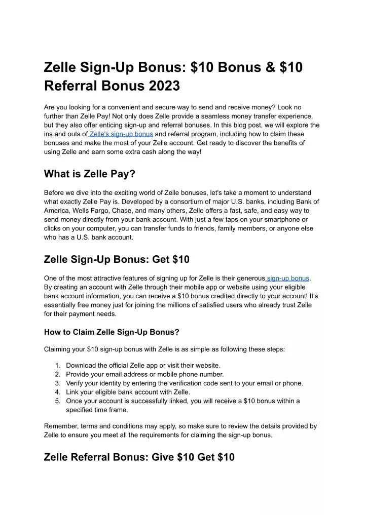 zelle sign up bonus 10 bonus 10 referral bonus
