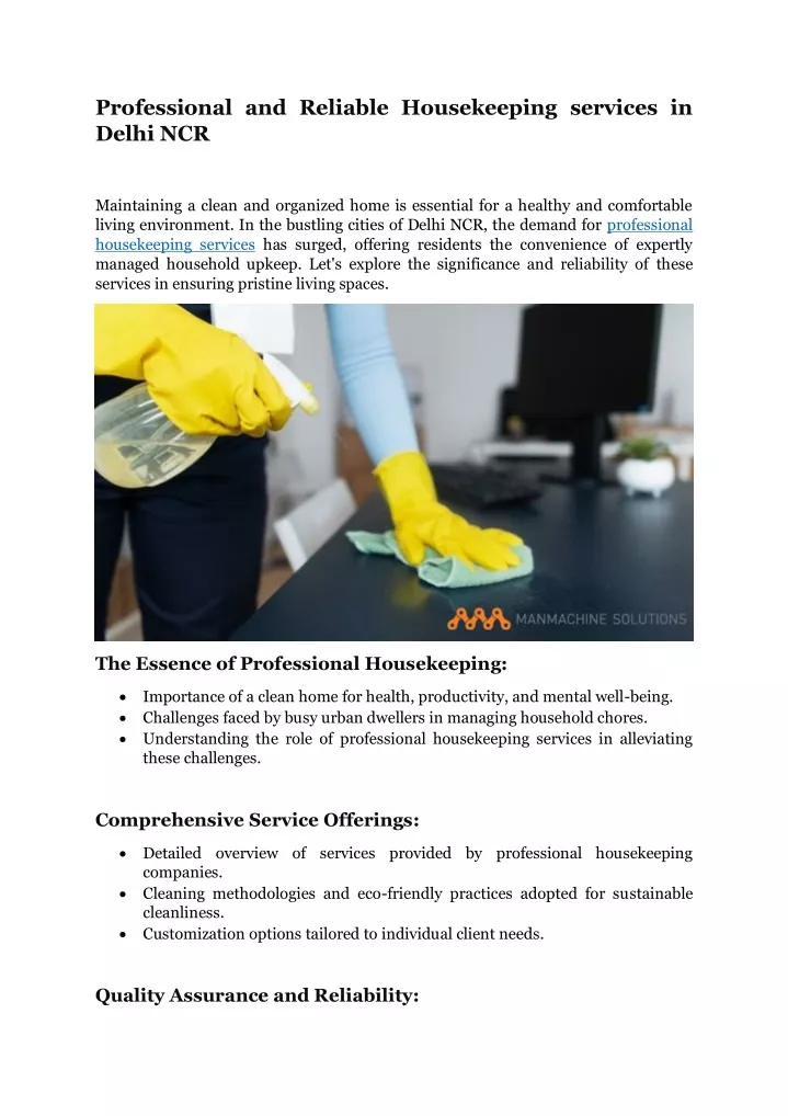 professional and reliable housekeeping services