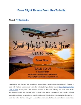 Book Flight Tickets From Usa To India