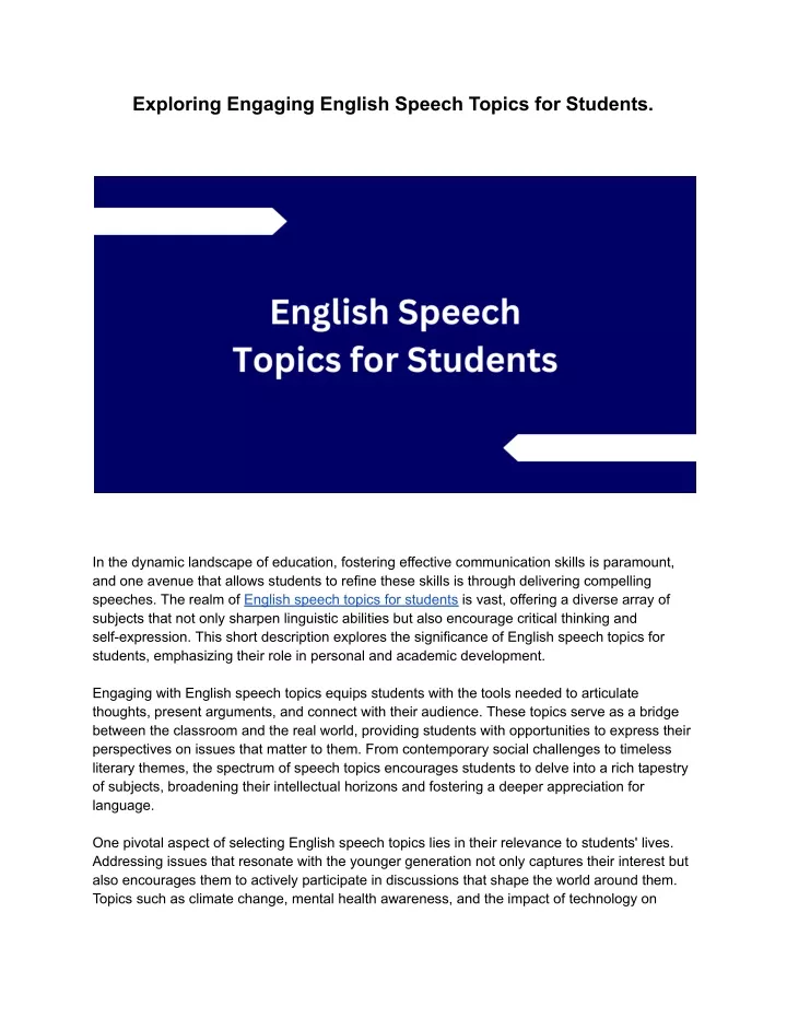 exploring engaging english speech topics