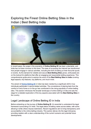 Exploring the Finest Online Betting Sites in the Indian _ Best Betting India