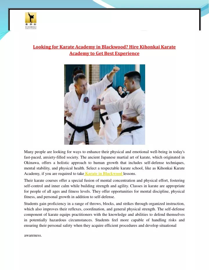 looking for karate academy in blackwood hire