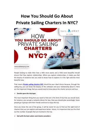 How You Should Go About Private Sailing Charters In NYC
