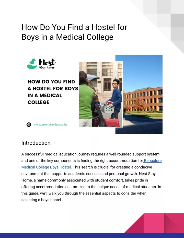 how do you find a hostel for boys in a medical
