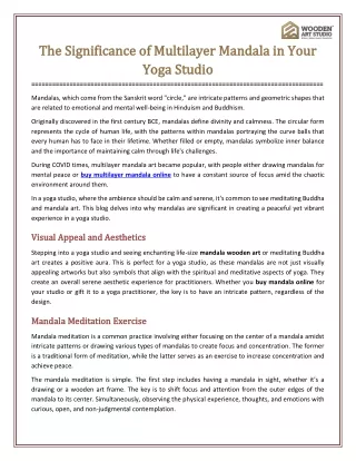 The Significance of Multilayer Mandala in Your Yoga Studio