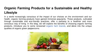 Organic Farming Products for a Sustainable and Healthy Lifestyle