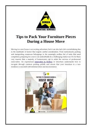 Tips to Pack Your Furniture Pieces During a House Move