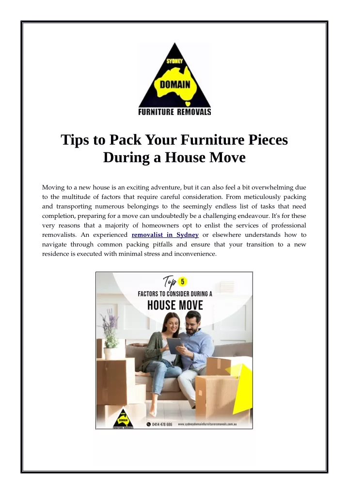tips to pack your furniture pieces during a house