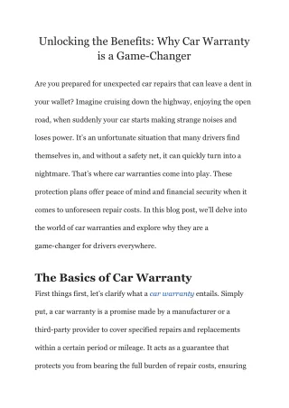 unlocking the benefits why car warranty is a game