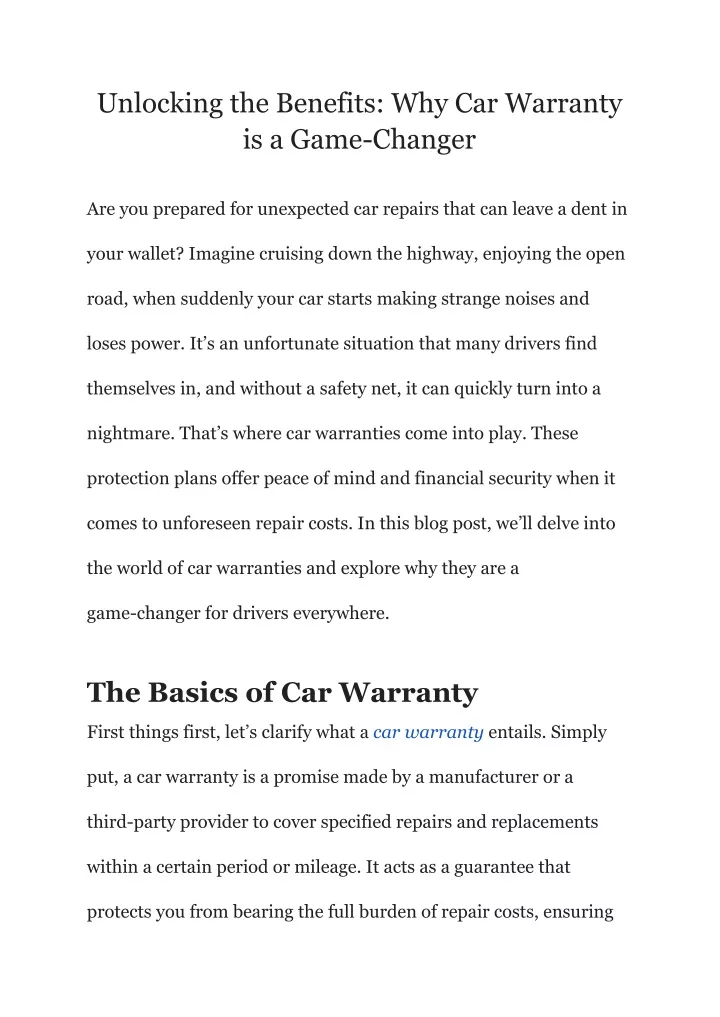 unlocking the benefits why car warranty is a game