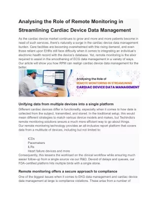 Analysing the Role of Remote Monitoring in Streamlining Cardiac Device Data Management