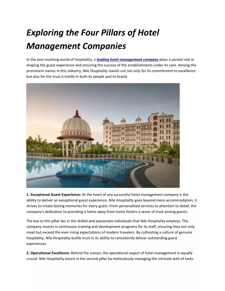 exploring the four pillars of hotel management