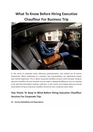 What To Know Before Hiring Executive Chauffeur For Business Trip - MKL Chauffeur