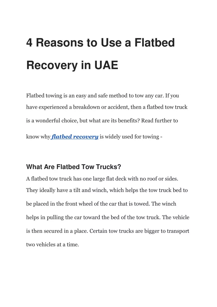 4 reasons to use a flatbed recovery in uae