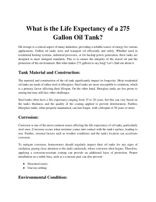what is the life expectancy of a 275 gallon