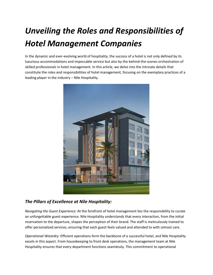 unveiling the roles and responsibilities of hotel