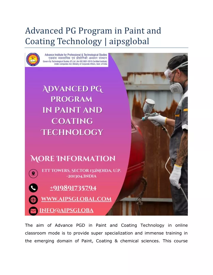 advanced pg program in paint and coating