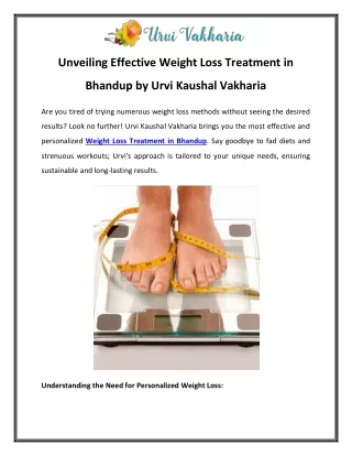 Unveiling Effective Weight Loss Treatment in Bhandup by Urvi Kaushal Vakharia