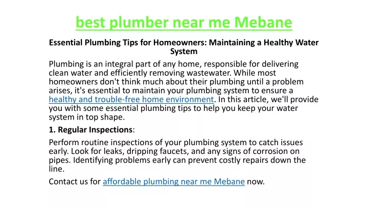 best plumber near me mebane