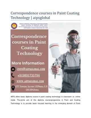 Correspondence courses in Paint Coating Technology