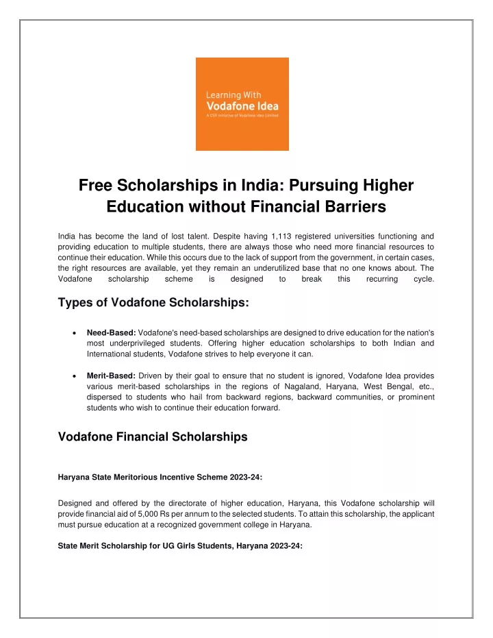 free scholarships in india pursuing higher