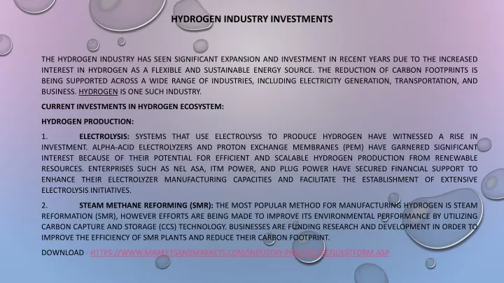hydrogen industry investments