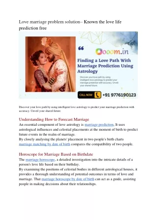 Love marriage problem solution Known the love life prediction free