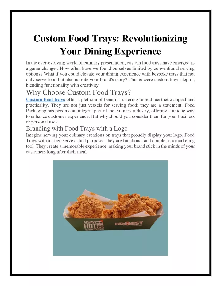 custom food trays revolutionizing your dining