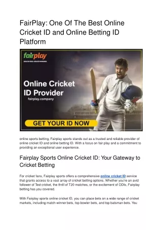 FairPlay_ One Of The Best Online Cricket ID and Online Betting ID Platform