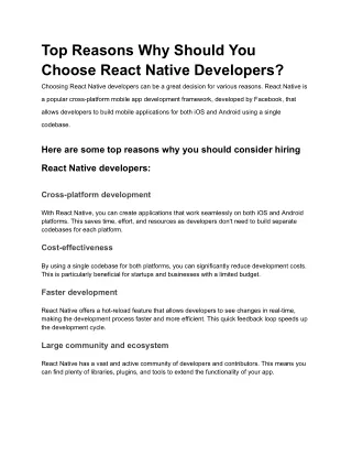 Top Reasons Why Should You Choose React Native Developers?