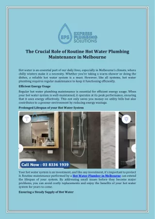 The Crucial Role of Routine Hot Water Plumbing Maintenance in Melbourne