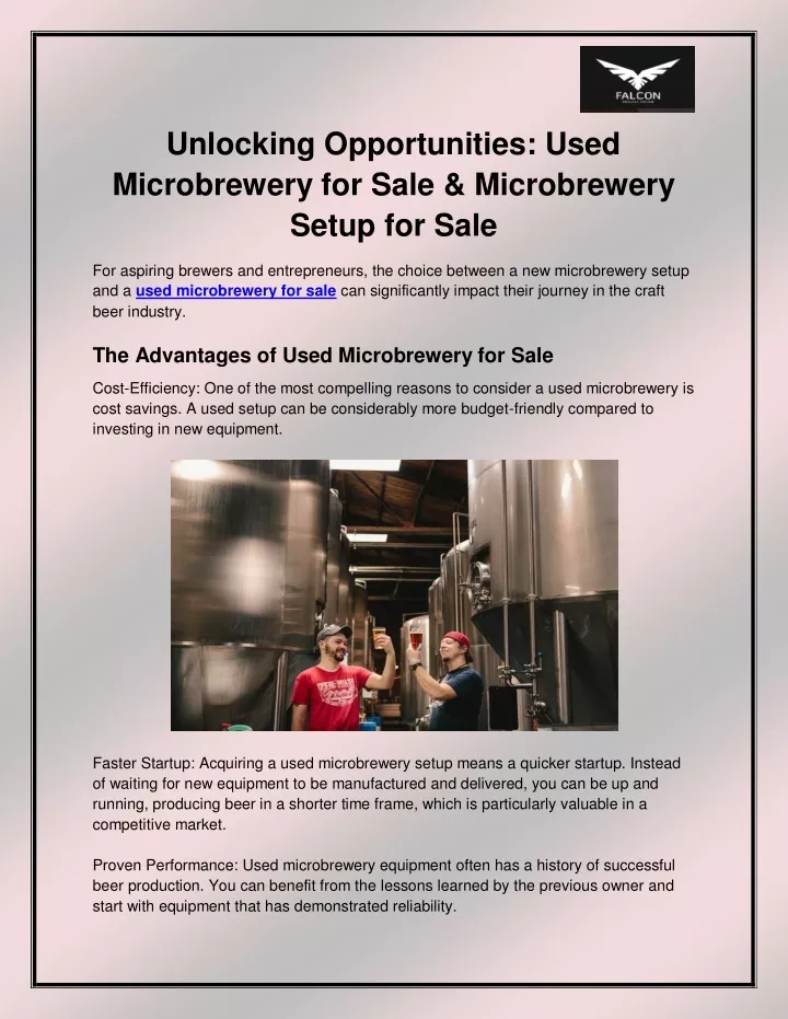 unlocking opportunities used microbrewery