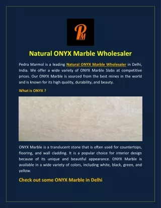 Natural ONYX Marble Wholesaler