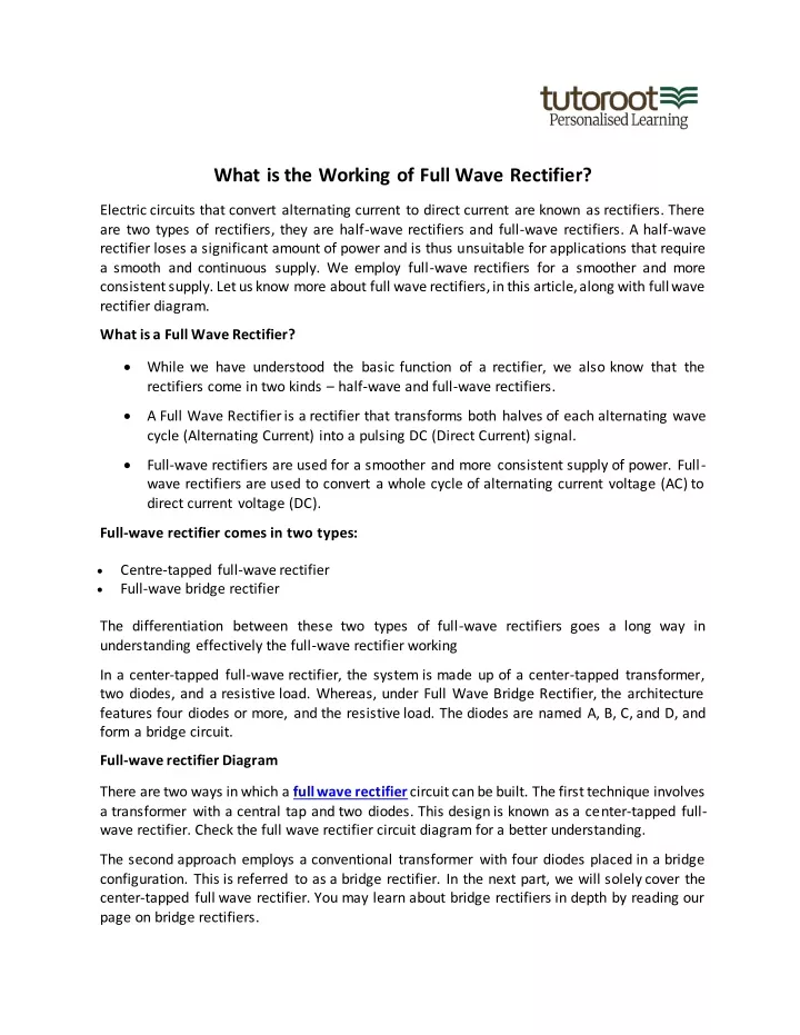 what is the working of full wave rectifier