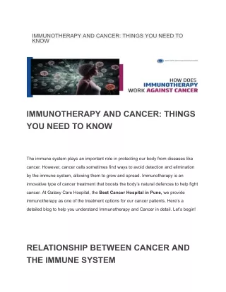 IMMUNOTHERAPY AND CANCER_ THINGS YOU NEED TO KNOW