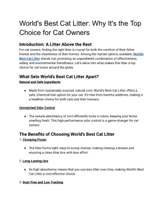 World's Best Cat Litter_ Why It's the Top Choice for Cat Owners