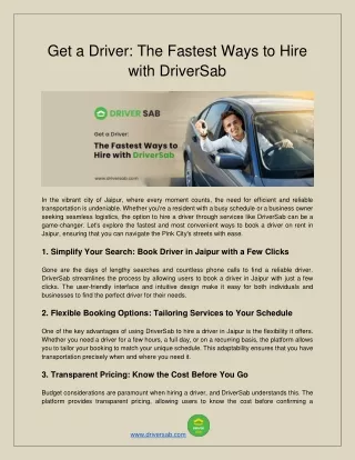 Get a Driver The Fastest Ways to Hire with DriverSab