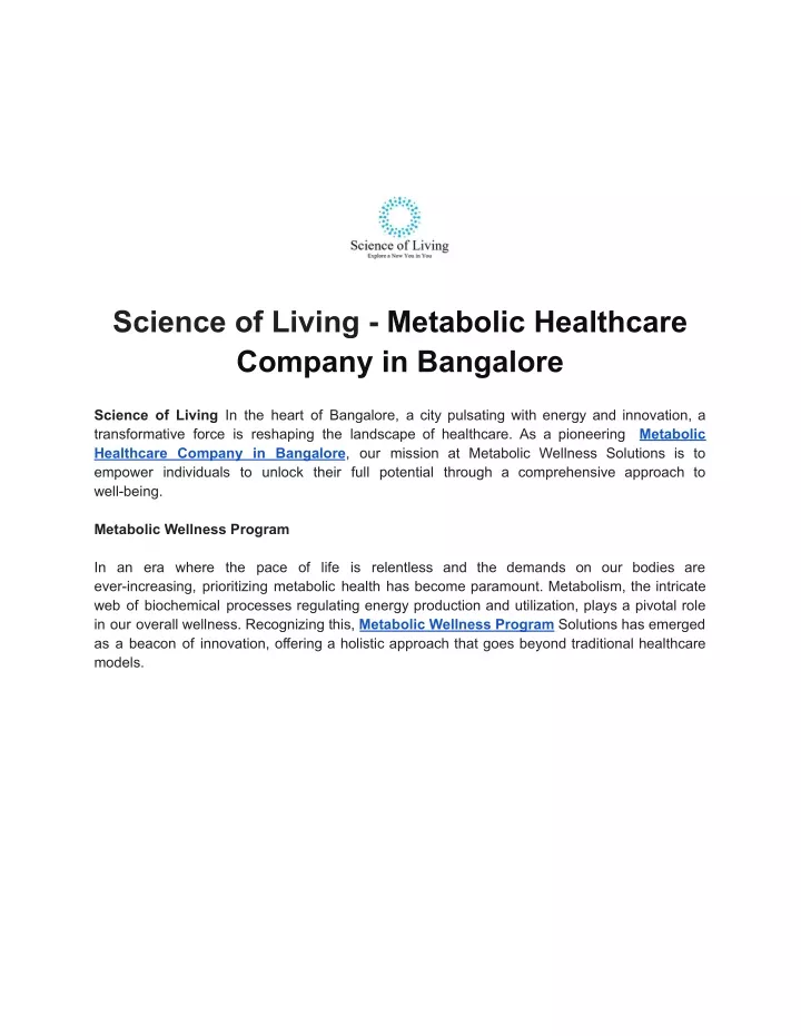 science of living metabolic healthcare company