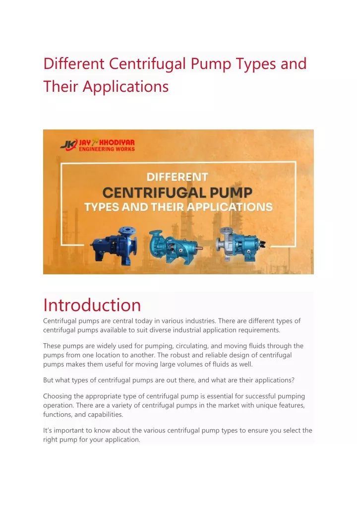 different centrifugal pump types and their