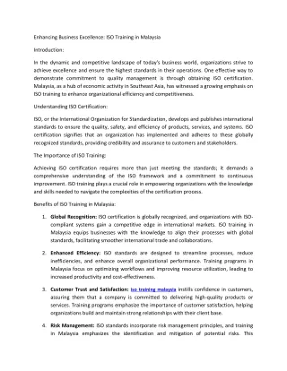enhancing business excellence iso training