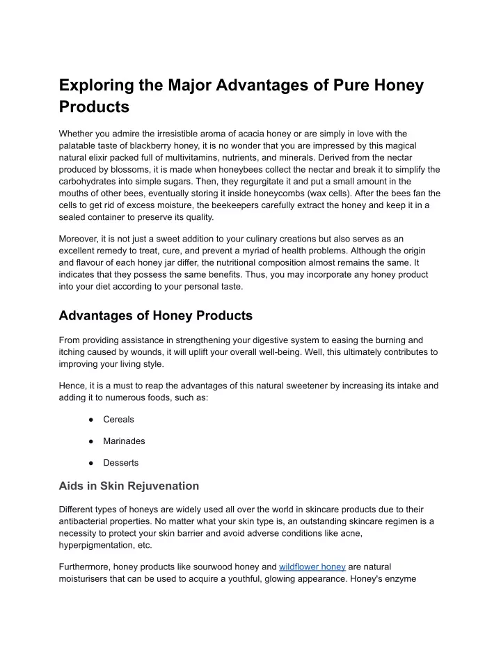 exploring the major advantages of pure honey