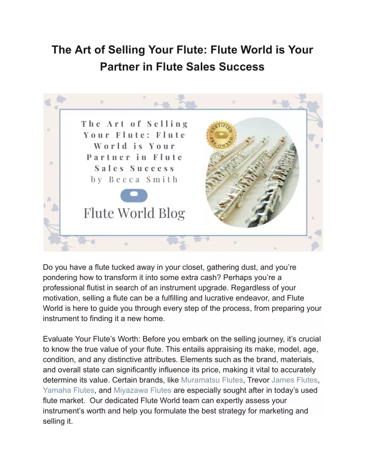 the art of selling your flute flute world is your