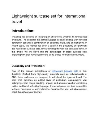 Lightweight suitcase set for international travel