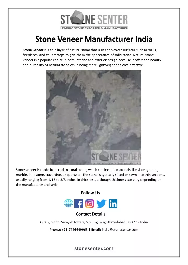 stone veneer manufacturer india