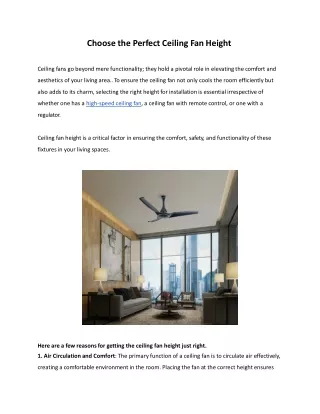 Choose the Perfect Ceiling Fan Height - Orpat Group