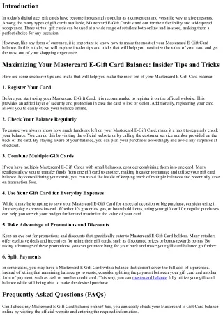 Maximizing Your Mastercard E-Gift Card Balance: Insider Tips and Tricks