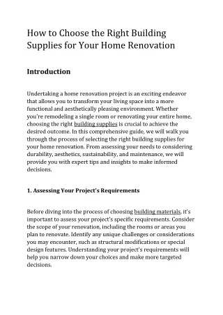 How to Choose the Right Building Supplies for Your Home Renovation