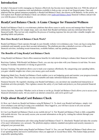ReadyCard Balance Check: Enhancing Your Financial Wellness with RCBalance