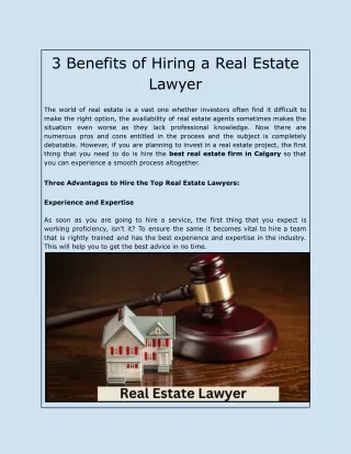 3 Benefits of Hiring a Real Estate Lawyer