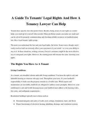 A Guide To Tenants' Legal Rights And How A Tenancy Lawyer Can Help